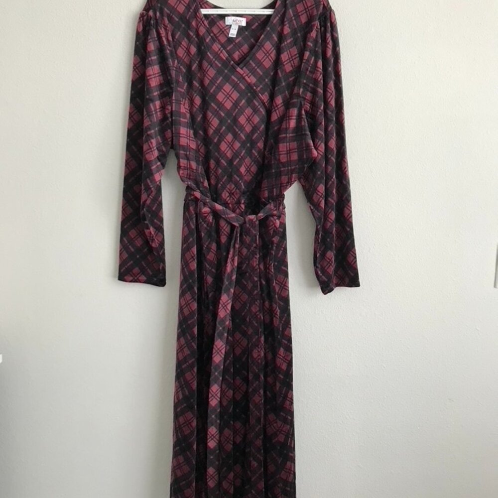 Denim & Co. Velour Regular V-Neck Midi Dress Pockets - Burgundy (Sz 4X) a627221